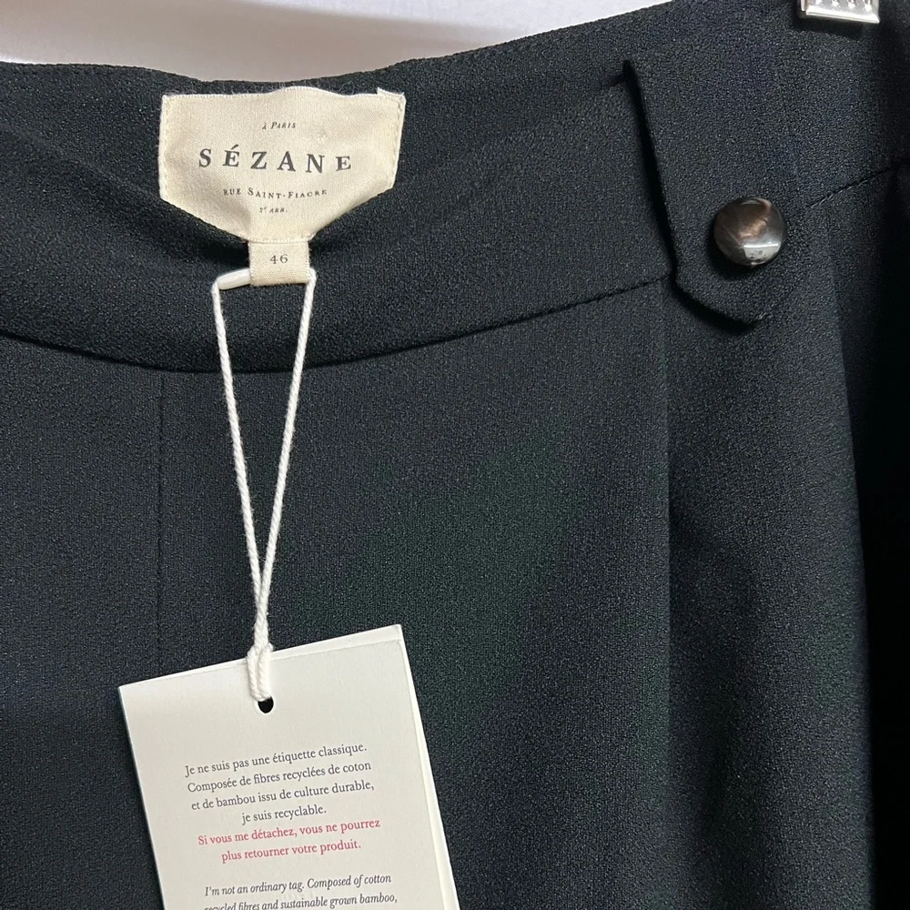 NWT Sezane Woman Black Loulou Trousers Cotton Bamboo High Waist Dress Pants 14 - Picture 5 of 15